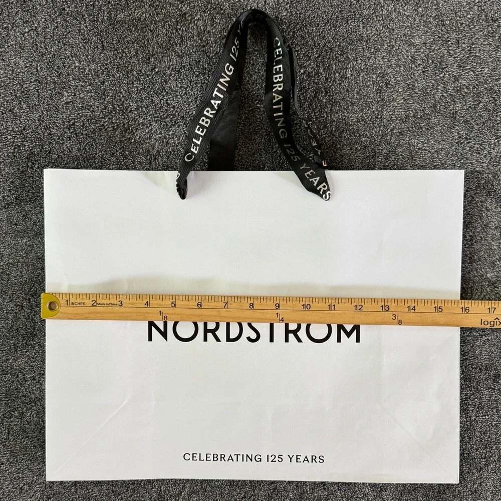 Nordstrom 125 Yr Anniversary Lg White Paper Shopping Bag Ribbon Handles16x12x6